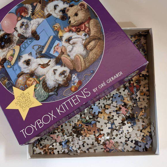 Vintage Jigsaw Puzzle Toybox Kittens Great American Puzzle Factory 500+ Pieces - Picture 5 of 8